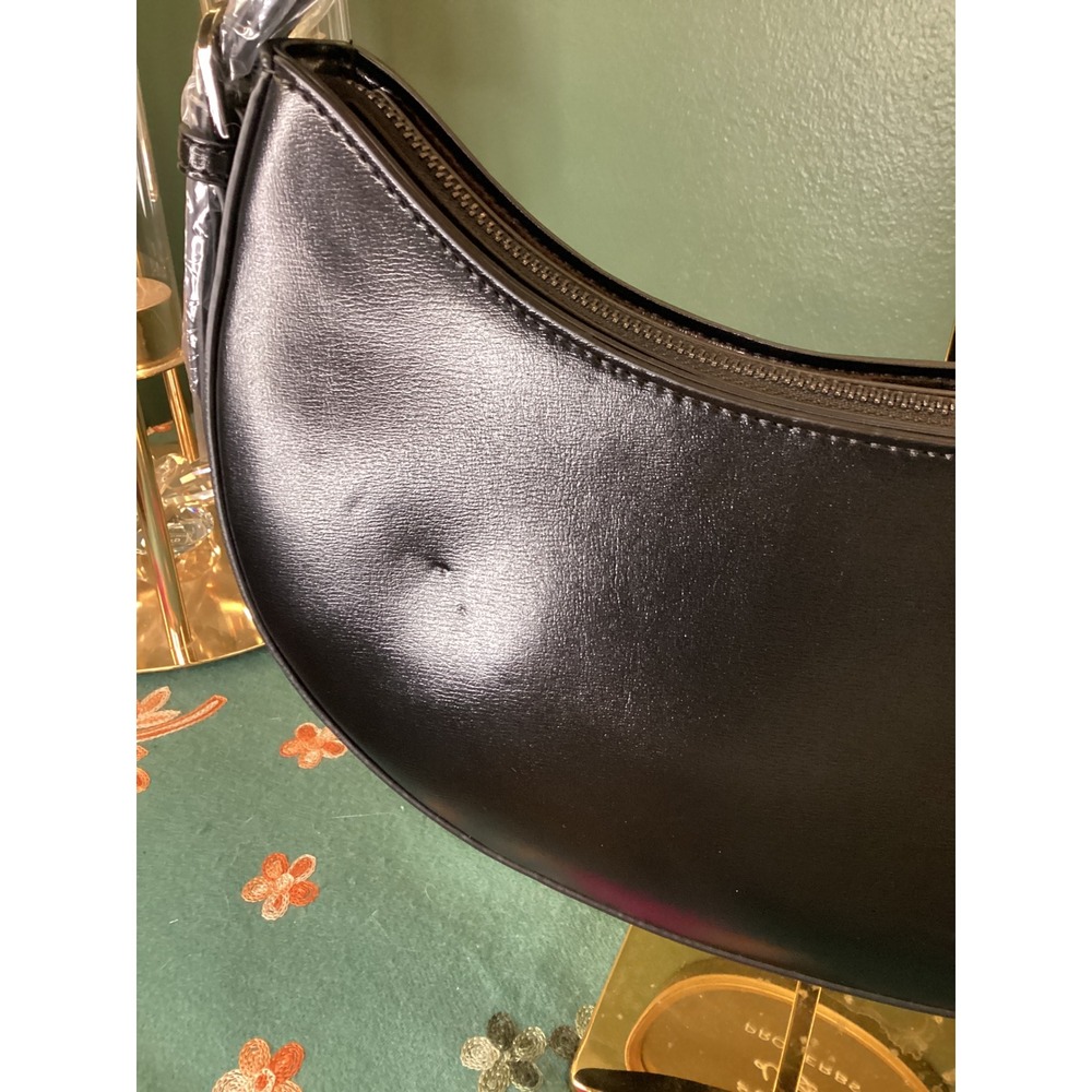 Black Crescent Shoulder Bag Smooth Faux Leather Modern Minimalist‎ Style - Picture 3 of 6